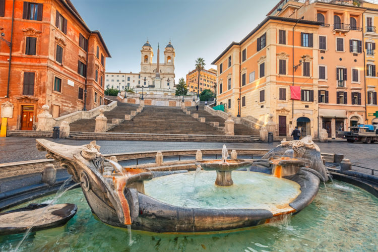 The Spanish Steps and the Barcaccia Fountain in Rome