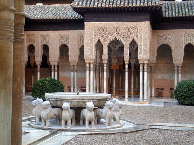 Fountain of Lions in Alhambra in Granada - attractions in Andalucia, Spain