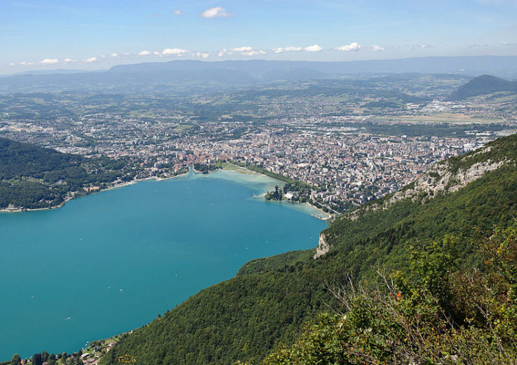 Panorama of the city of Annecy and Lake Annecy in France
