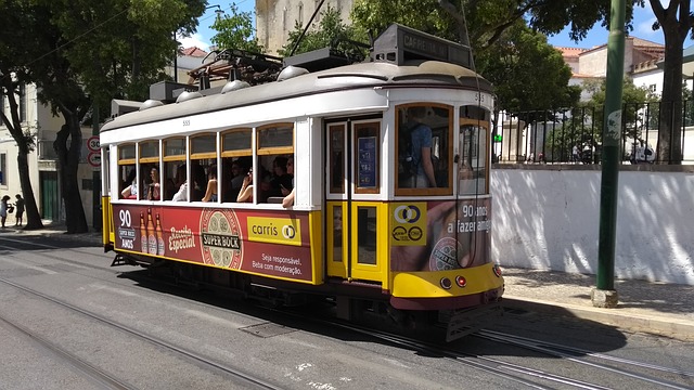 Yellow Lisbon Tram in Portugal